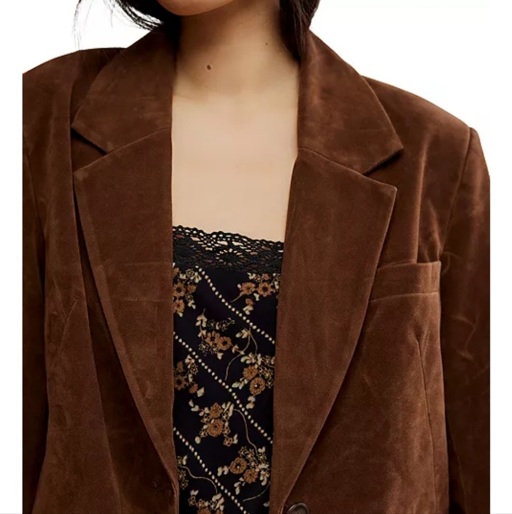 Free People Paper Cut Vegan Suede Blazer New Brown Size S (Oversized) - Picture 3 of 11